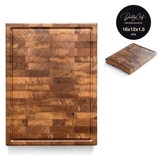 Daddy Chef End Grain Wood cutting board with Juice Drip Groove - Wood Chopping block - Large cutting board 16 x 12 Kitchen butcher block cutting board with feet - Kitchen Wooden chopping board (DTK)