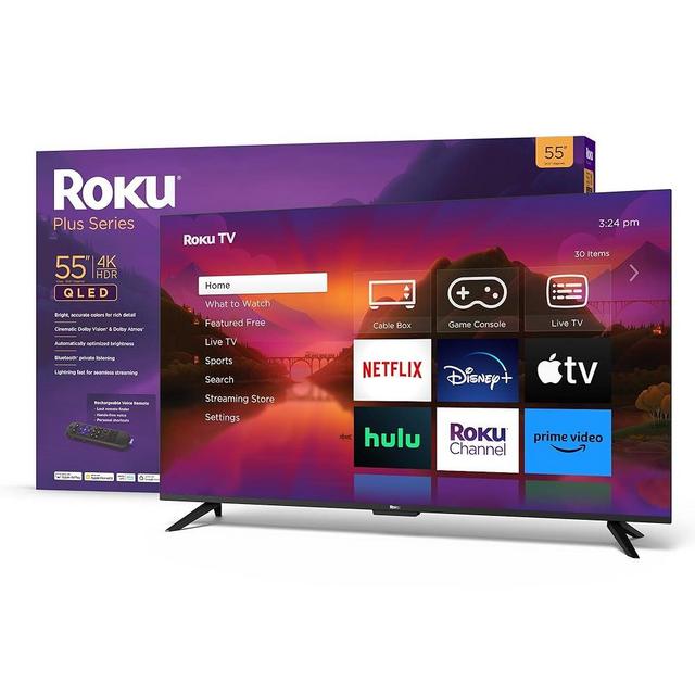 Roku 55" Plus Series 4K Dolby Vision HDR10+ QLED Smart RokuTV with Voice Remote Pro, Striking 4K Resolution, Automatic Brightness, Dolby Vision and HDR10+