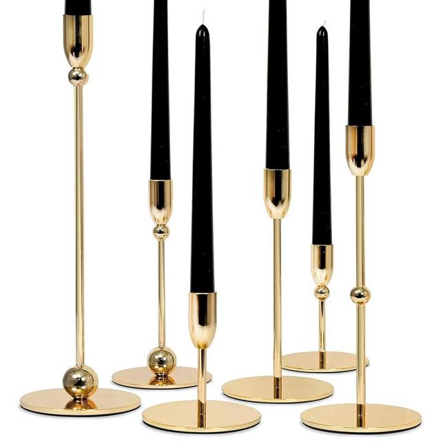 VROOMIUM Candlestick Holders - 6 Pcs Metal Gold Candle Stick Holders Set for Table Centerpiece, Stable Modern Decor Candle Holder for Home, Party, Wedding
