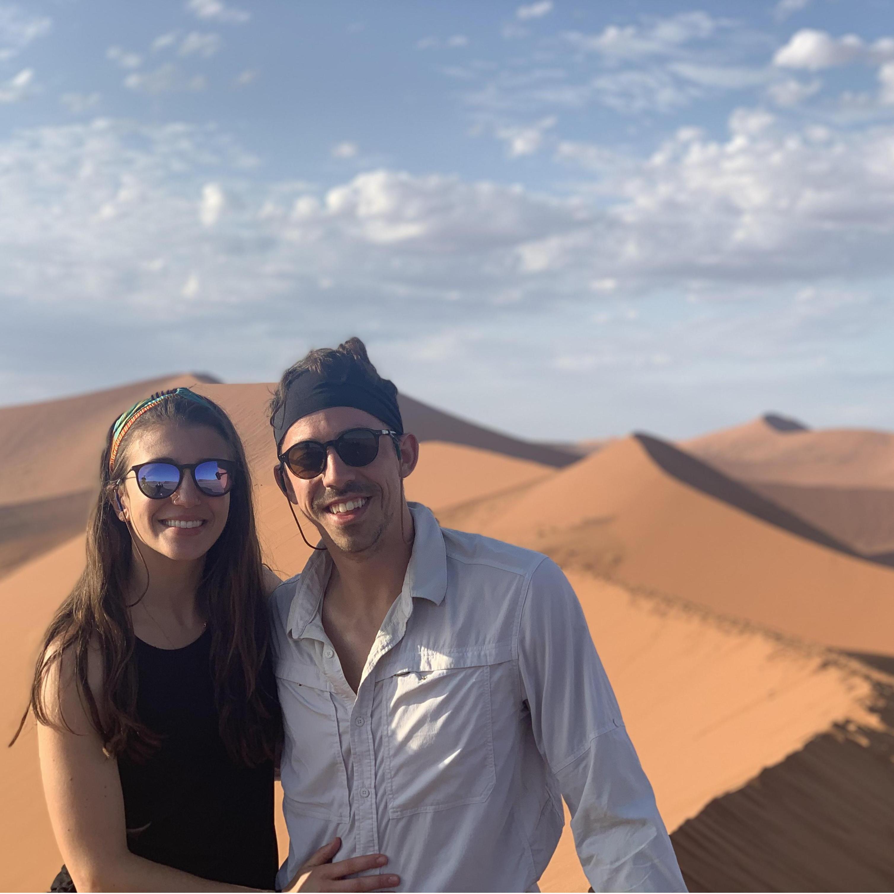 Hiking on the sand dunes in Namibia.