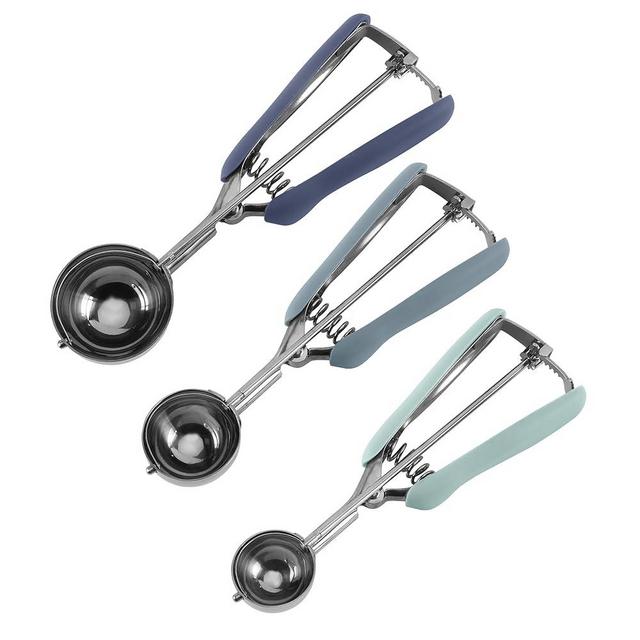Social Chef Stainless 3 PC Cookie Scoop Set - Small Cookie Dough Scooper for Great Cookies Sized Cookies - Small Ice Cream Scooper with Trigger Release