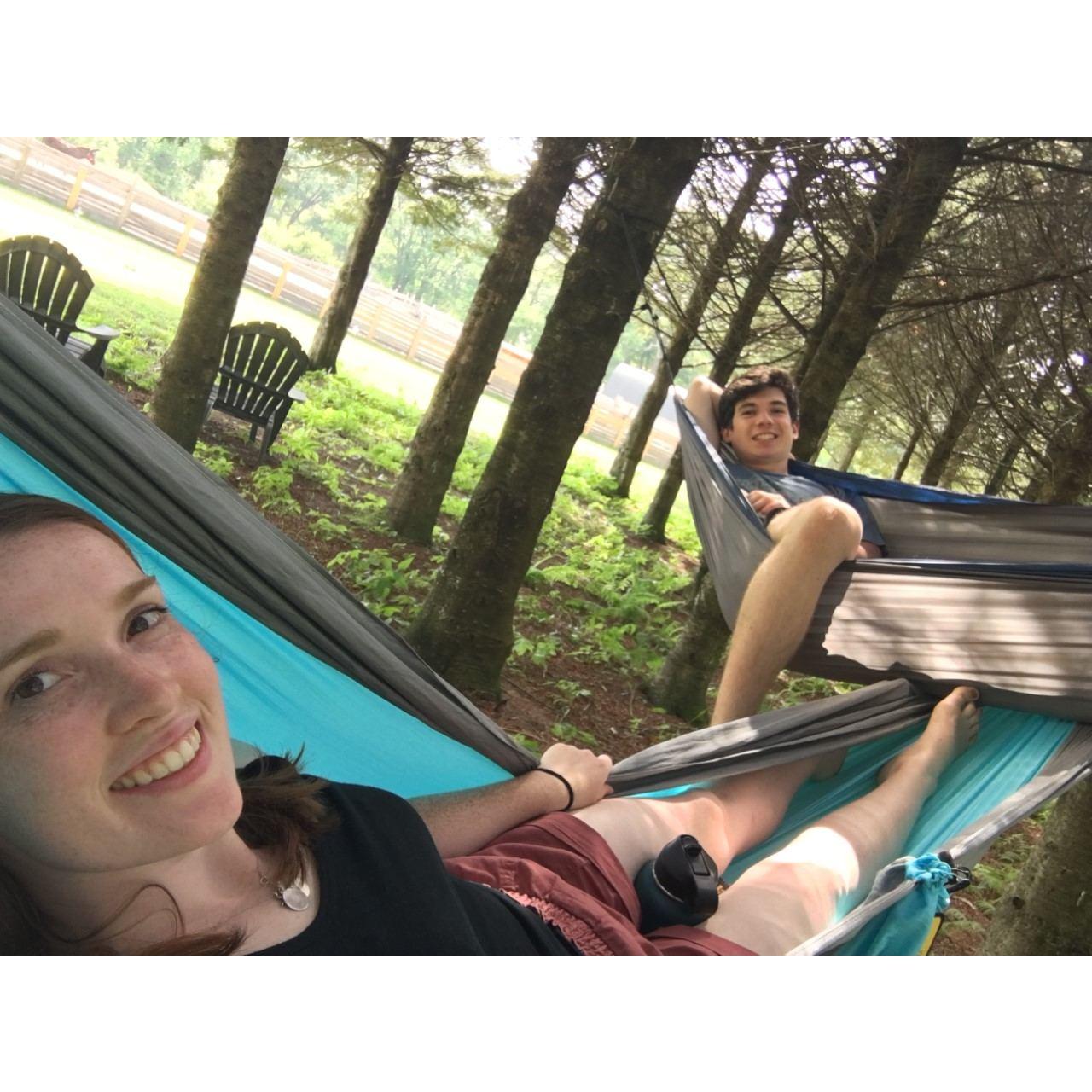 June 2020: Graduation was post-poned so we stayed the night on a farm making friends with the farm animals, enjoyed farm fresh meals, kayaked down their river, hammocked and played lots of cards.