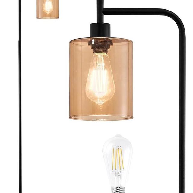 Oneach 66.5 '' Industrial Floor Lamp Modern Standing Lamps with Hanging Brown Glass Shade Classic Reading Tall Pole Light for Living Room Bedroom Office Study Room Farmhouse
