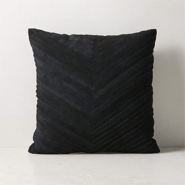 Kerro Black Woven Suede Throw Pillow with Feather-Down Insert 18"x18"