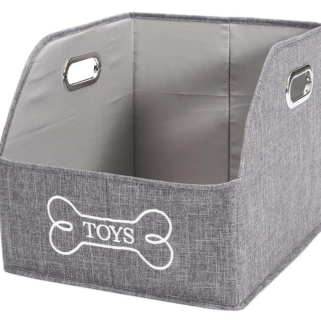 Geyecete Big Dog Toys Storage Bins Canvas Foldable Fabric Trapezoid with metal handles pet Baskets,Storage Bin Large toy box Organizer-Gray
