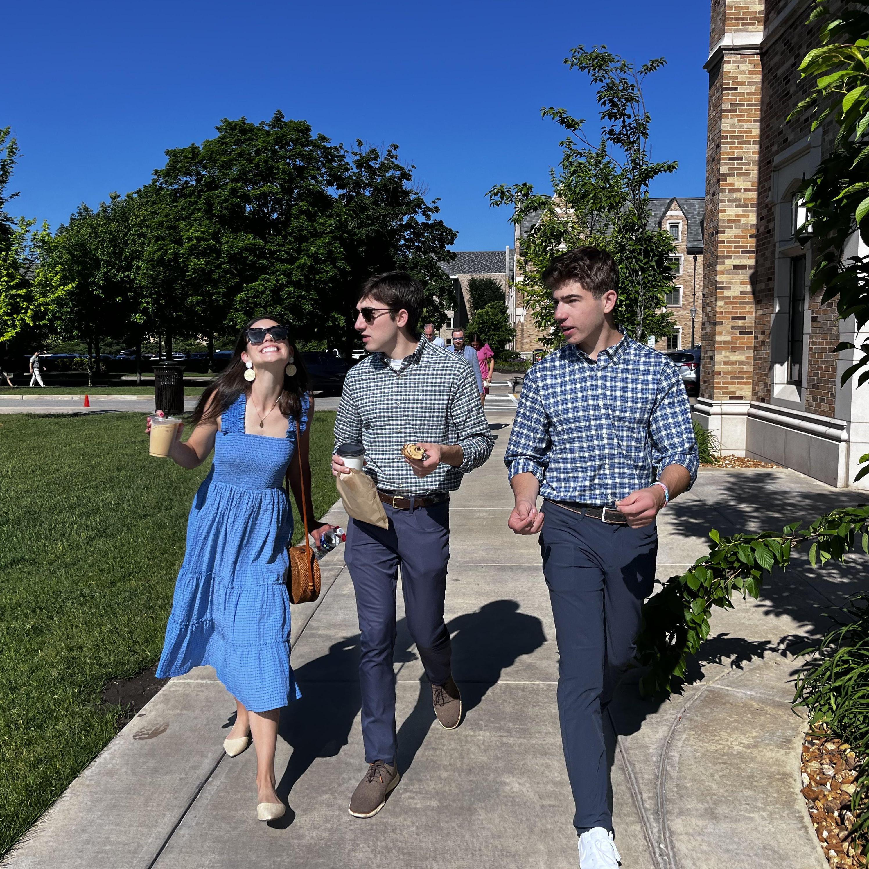 Walking to David's brother John's law school graduation on a perfect South Bend morning