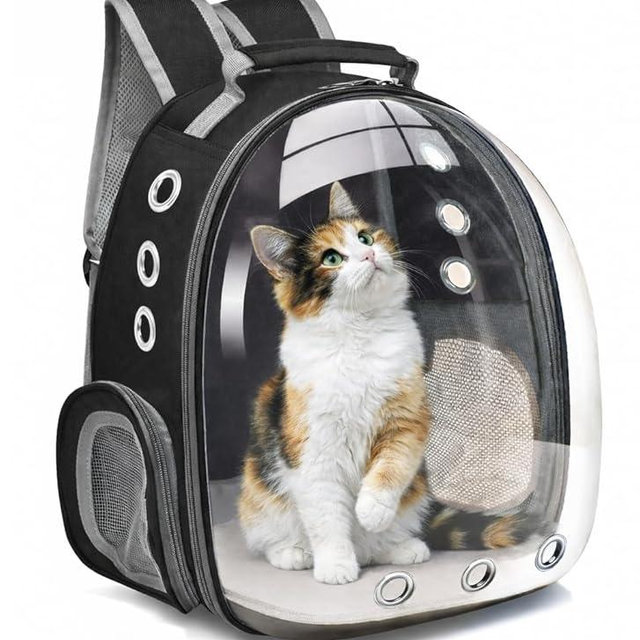 Bubble Backpack Pet Carrier for Cats & Small Dogs up to 17 lbs – Ventilated Clear Capsule Backpack with Mesh Panels, Lightweight Travel Backpack for Walking, Hiking & Airline Carry-On (Black)