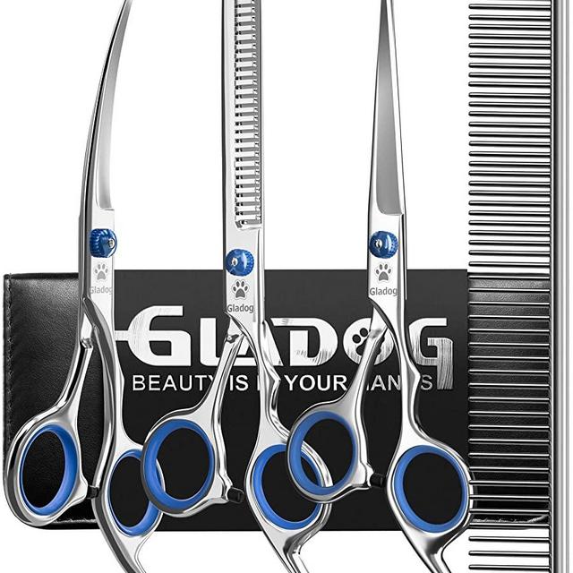 GLADOG Professional Grooming Scissors for Dogs with Safety Round Tips, 5 in 1 Dog Grooming Scissors Set, Sharp and Durable Pet Grooming Shears for Dogs and Cats