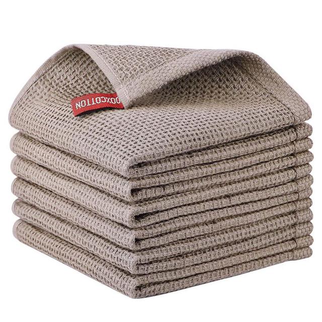 Nialnant Kitchen Dish Towel Set of 6,100% Cotton Waffle Weave Dish Cloths for Washing Dishes,Kitchen Towels 12x12 Inches,Brown