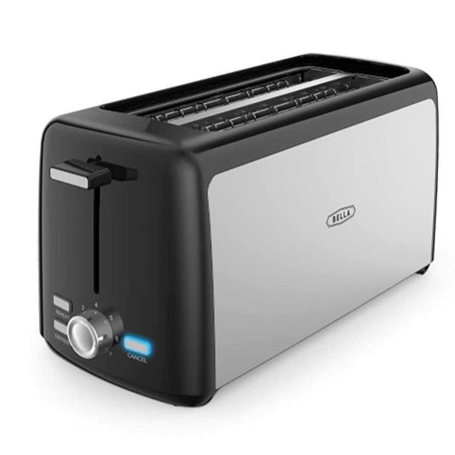 BELLA 4 Slice Toaster, Long Slot & Removable Crumb Tray - 7 Shading Options with Auto Shut Off, Cancel & Reheat Button - Toast Bread & Bagel, Black