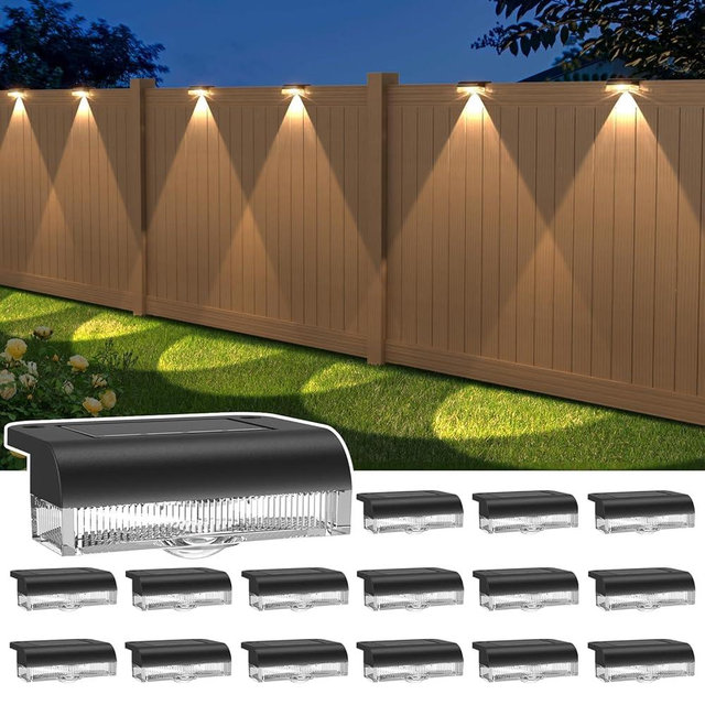 Greluna Solar Fence Lights Outdoor 16 Pack, Solar Step LED Lights Waterproof for Outdoor Stairs, Fence, Yard, Patio, Pool and Pathway(Warm White)