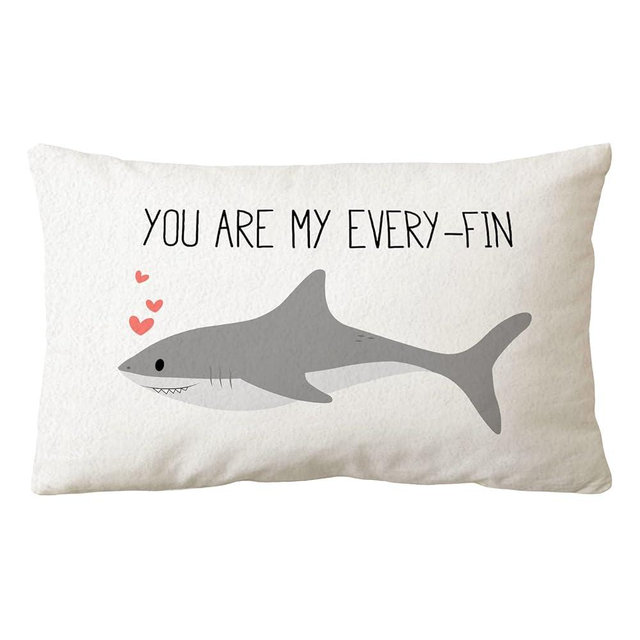 Sidhua Sharks Ocean Animals Themed Pillowcase Decorations for Home, Cute Shark You are My Every Fin Throw Pillow Cover 12”x20”, Love Gifts, Shark Lover Gifts