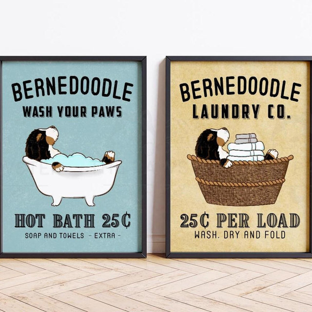 Bernedoodle Wall Decor, Bernedoodle Bathroom Art, Funny Dog Laundry Print, Dog Housewarming Gift, Dog Bathroom Sign Poster