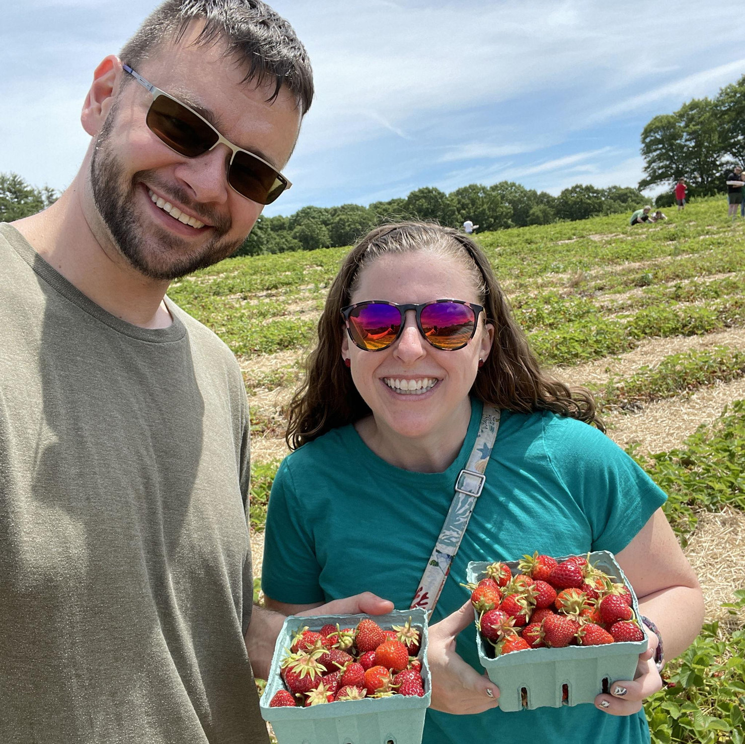 Picking our first farm fresh strawberries together at Russell Orchards!