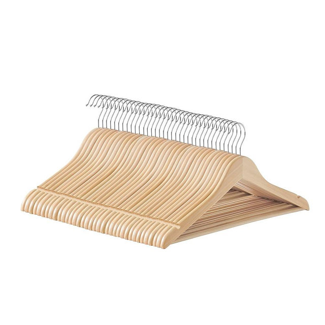 SONGMICS Wooden Hangers, Pack of 36, Coat Hangers, Non-Slip, Pants Bar, 360° Swivel Hooks, for Jackets, Shirts, Coats, Natural Beige UCRW010N36