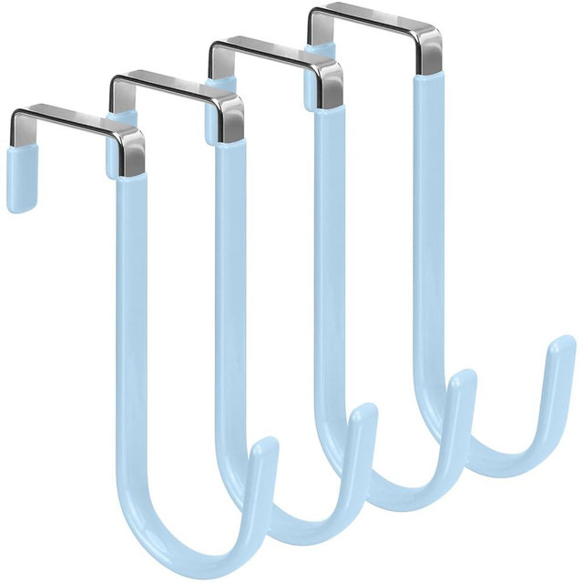 FYY Over The Door Hooks, 4 Pack Door Hangers Hooks with Rubber Prevent Scratches Heavy Duty Organizer Hooks for Living Room, Bathroom, Bedroom, Kitchen Hanging Clothes Towels Hats Coats Bags Cyan