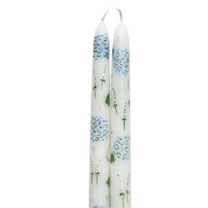 Ivory Evening Hydrangeas Hand-Painted Taper Candles, Set of Two