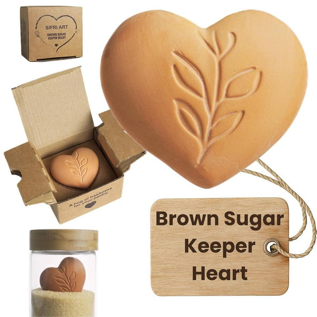 Sifri Brown Sugar Keeper – 3D Terracotta Clay Softener, Unique Moisture Holder for Baking Essentials Like Cookies, Marshmallows, Herbs (1, Heart)