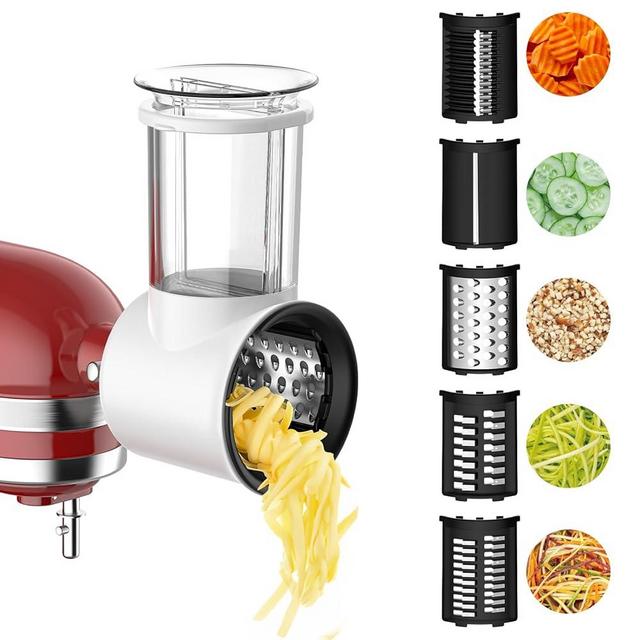GVODE Slicer Shredder Attachment for Kitchenaid Stand Mixer, Cheese Grater Attachment for Kitchenaid with 5 Blades, Large Feed Chute Salad Maker for Kitchenaid Mixer Accessories