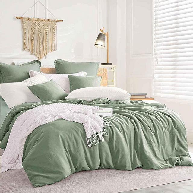 Sage Green King Comforter Set, 3 Piece Aesthetic Modern Bedding Set - All Season Farmhouse Soft & Lightweight Microfiber Down Alternative Comforter Bed Set with 2 Pillow Shams for Women Men