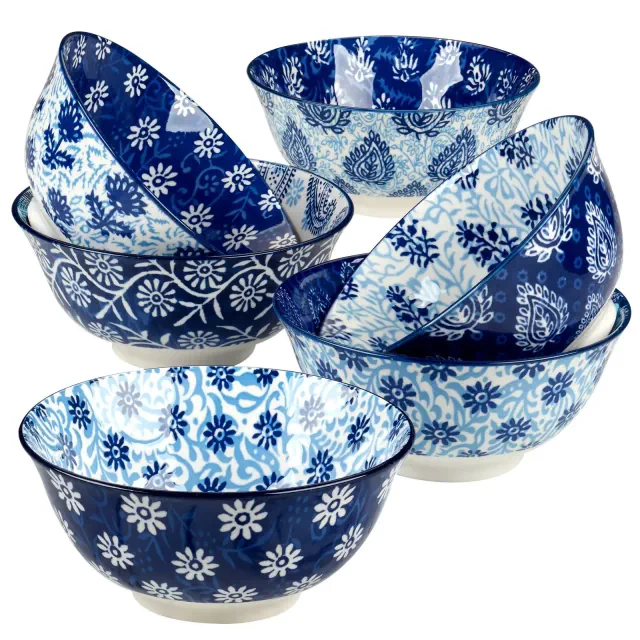 Certified International Set of 6 30oz Carnival All Purpose Bowls Blue