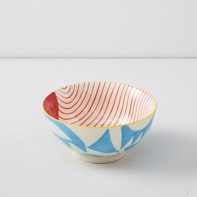 Hand-Painted Pattern Pop Bowl, Small, Blue Ribbon
