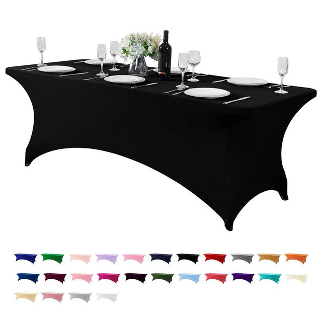 Hezuzo Spandex Table Cover for 8FT or 4ft or 6ft Table Universal Fitted Stretch Tablecloth for Party, Banquet, Wedding and Events-Black