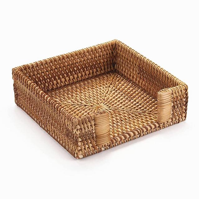 Rattan Napkin Holder Square, 7.5" x 7.5" x 2.5", Wicker Napkin Tray, Woven Guest Towel Holder for Restaurant / Kitchen / Bathroom