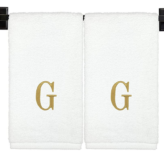 Custom Luxury Towels - Monogrammed Hand Towels, Set of 2, 100% Cotton, Made in USA, Luxury Hotel Quality, Embroidered Gold Thread Monogram