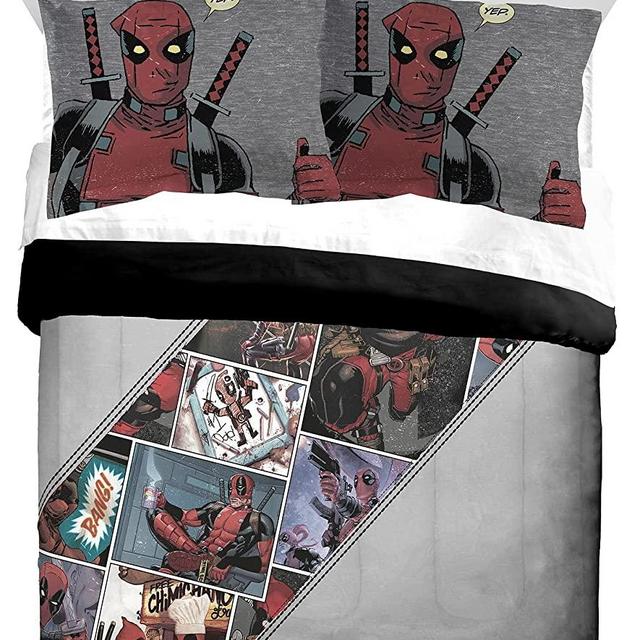 Jay Franco Marvel Deadpool Bite Me Queen Comforter & Sham Set - Super Soft Kids Bedding - Fade Resistant Microfiber (Official Marvel Product)
