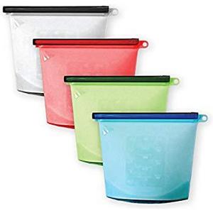 Eco-Sil 4-PACK Reusable Silicone Food Bag Preservation Storage Container Airtight Seal Cooking Bag Food Grade Storage Bag Vegetable Meat Milk for Freeze Steam Heat Microwave Dishwasher Safe Sous Vide