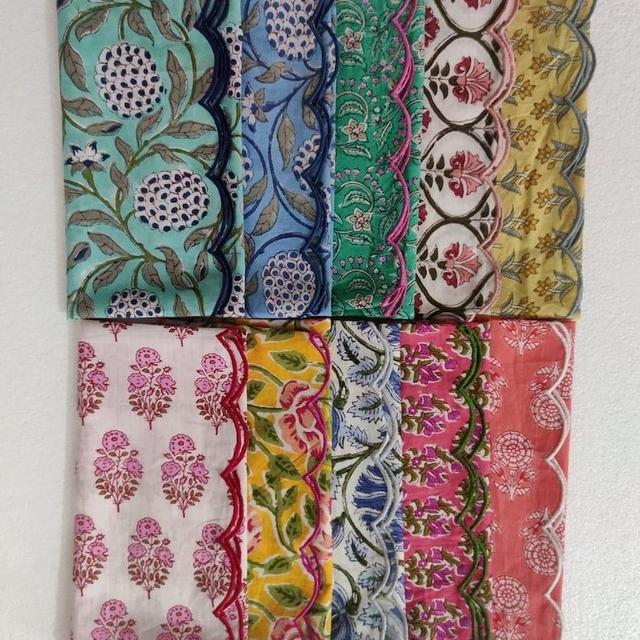 Wholesale lot of napkins Assorted Mix Cloth Napkins, Hand Print Cotton printed reusable table napkins kitchen mix and match scalloped napkin