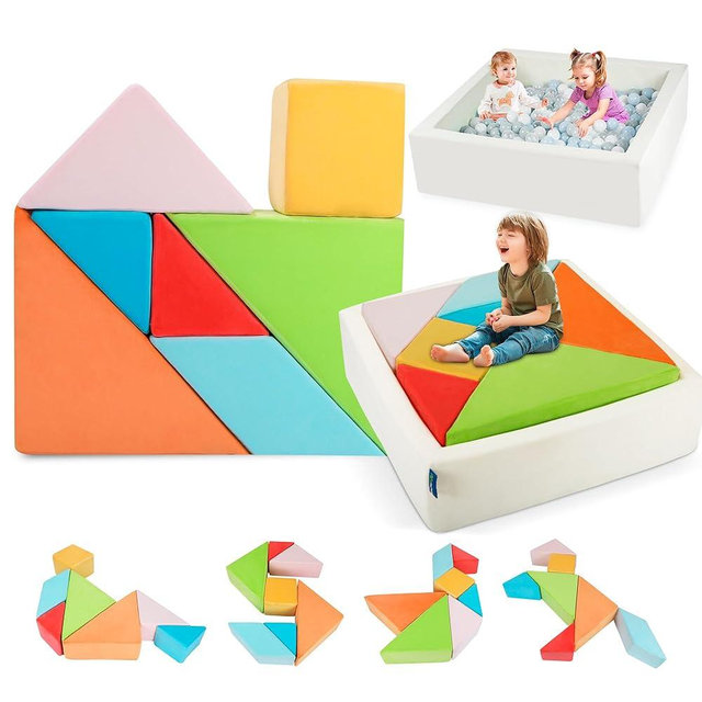 Heypappy Kids Play Sofa, Tangram Square Puzzles Couch Furniture, Modular Kids Play Couchs Furniture, Puzzle Solving Couch Building Fort for Playroom Bedroom Boys Girls Teens, Rainbow