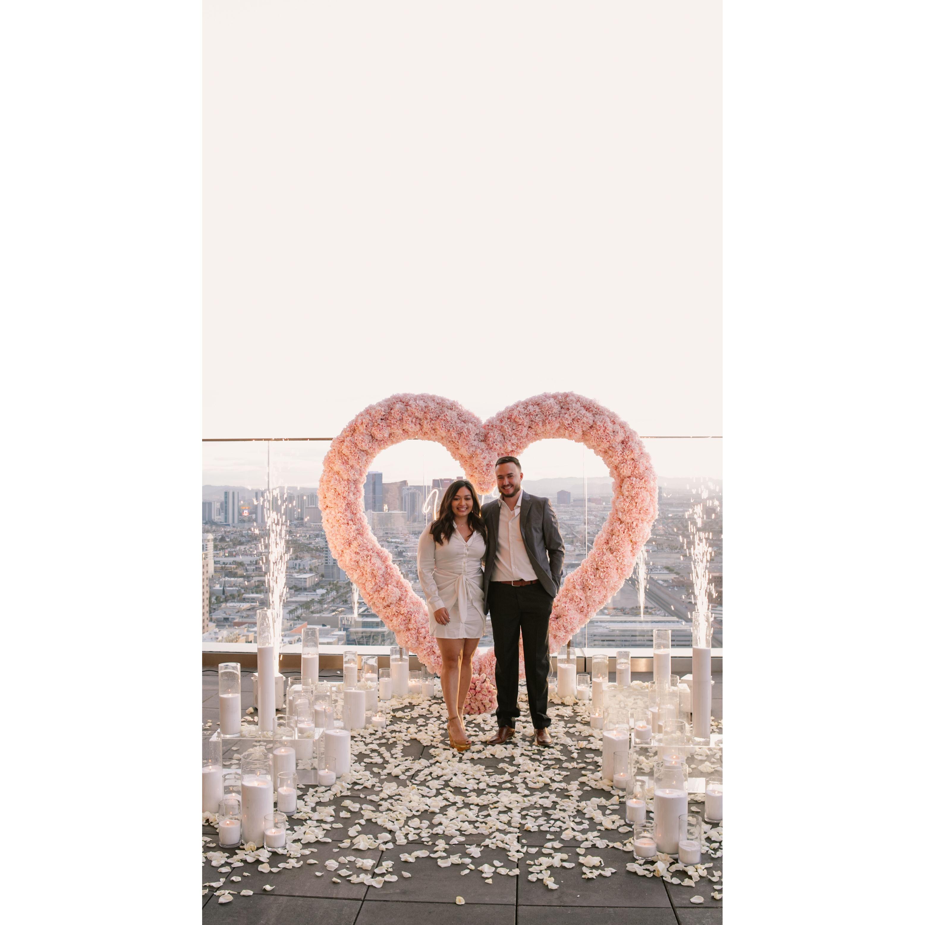 Keaton proposed at the rooftop bar located at Circa here in Las Vegas!