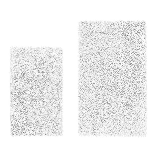 LuxUrux Bathroom Rug Set–Extra-Soft Plush Bath mat Shower Bathroom Rugs,1'' Chenille Microfiber Material, Super Absorbent (Rectangular Set, White)
