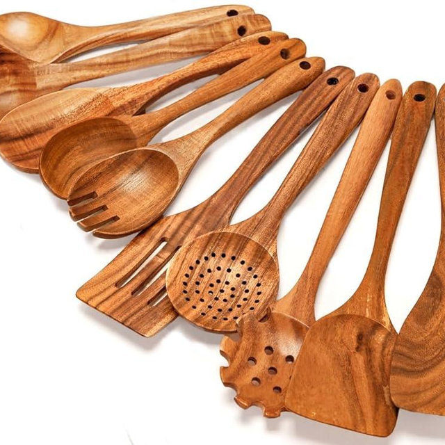 Wooden Spoons for Cooking 10 Pcs set Premium Teak Wooden Spoons Nonstick Cooking Utensils Set Wooden Spatulas for Cooking Sturdy. Wooden Kitchen Utensils Set.