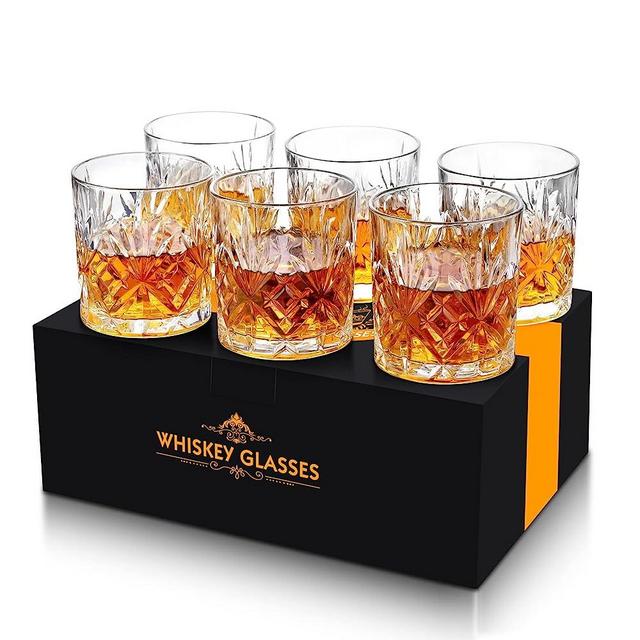 Rosoenvi Whiskey Glass Set of 6, Old Fashioned Glasses with Gift Box, 10oz Rocks Glasses Barware for Whiskey, Bourbon, Scotch and Liquor Drinks, Gift for Men