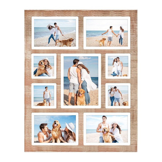YESKAY Picture Frame Collage for 6x8 and 5x7 and 4x4 Photos - 9 Openings Rustic Brown Picture Frame with Real Glass,Family Picture Frames Wall Decor(1 Pack)