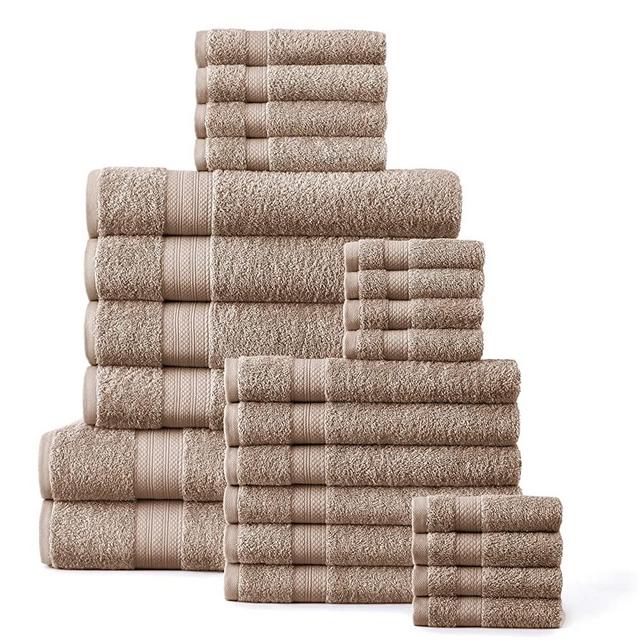 Bath Towels Set for Bathroom -100% Cotton 24 PC Towels Set, Soft & Absorbent, 2 Bath Sheets, 4 Bath Towels, 6 Hand Towels, 8 Washcloths and 4 Tip Towels-, Towels for Bathroom Set (Taupe)
