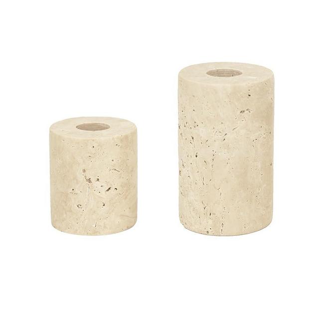 WORHE Candle Holders True Natural Marble Set of 2 Decorative Candlestick Holder for Home Dinning Party Wedding Birthday Premium Candle Stand Color Dark Cream (ZT017R)