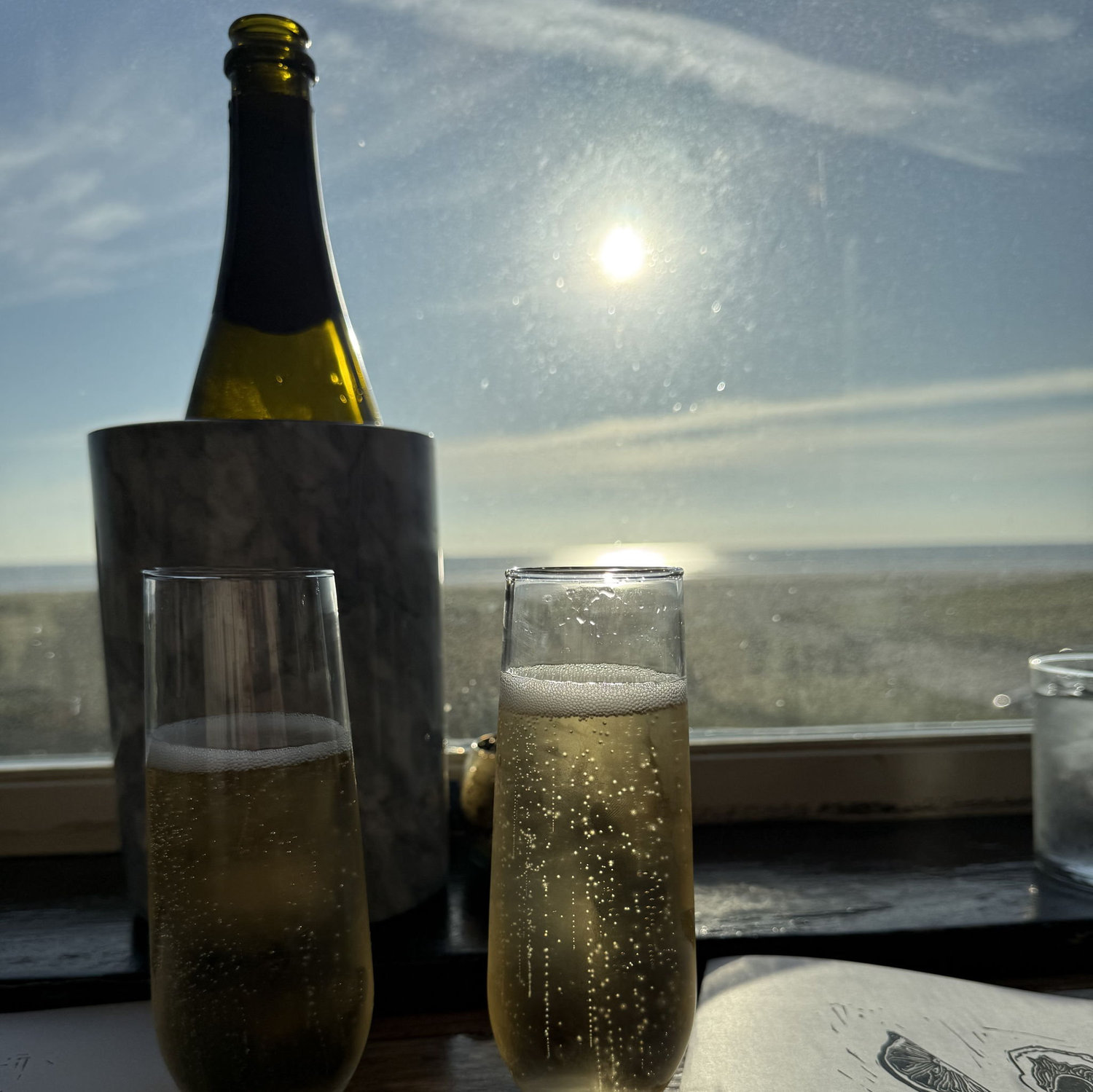 Champagne at the Pickled Fish in Long Beach after the proposal.