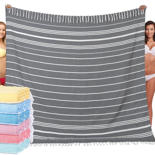 Giant Turkish Beach Towel Blanket 85x75 Cotton XXL Extra Large Oversided Bath Pool Blankets XL Huge Thick Bed Sand Free Throw Towels Picnic Outdoor Big Quilt Necessities Cloud Gifts for Adult Black