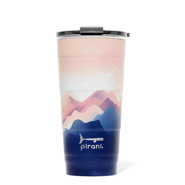 Pirani 26oz Mountain Patterns Insulated Stackable Tumbler - Skinny-Wall Triple Vacuum Insulation Cup with Custom Fit Air-Tight Lid - Space Saving Design - Last Light