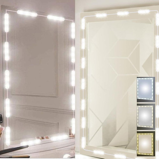 LPHUMEX 12V 6000K & 3 Color Vanity Lights for Mirror, 20pcs*3LEDS Dimmable Hollywood Makeup Mirror Lights Stick on with Power Adapter, Mirror Not Included