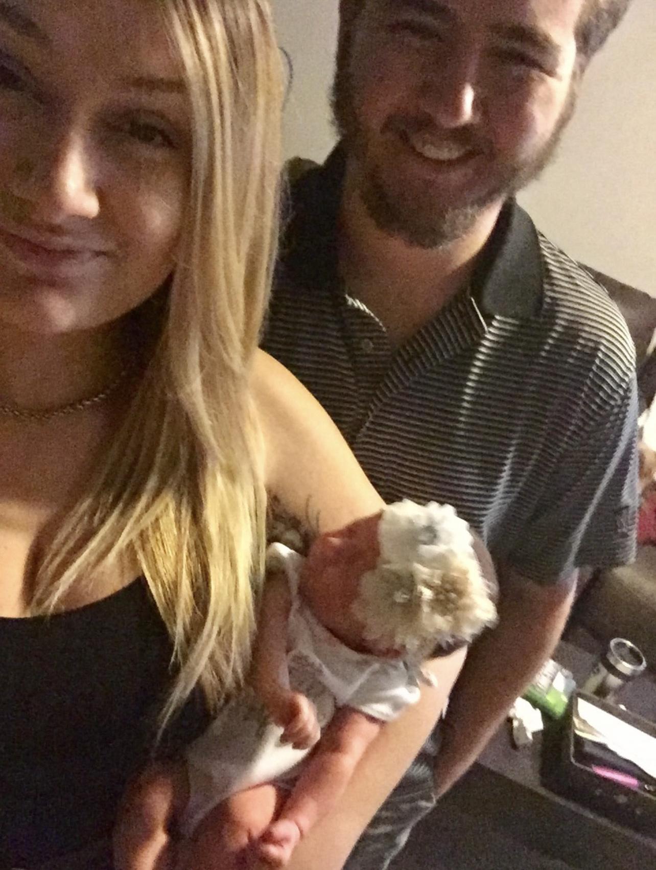 First family photo outside of the hospital