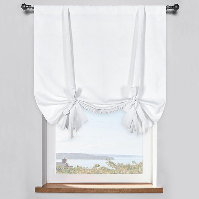 DONREN Pure White Balloon Shades Room Darkening Kitchen Window Curtain - Adjustable Thermal Insulated Tie Up Curtain Panel for Bathroom (34 W x 45 inches Long,1 Panel)