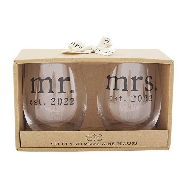 Mud Pie Mr. and Mrs. Wedding Wine Glass, est. 2022, 16 oz