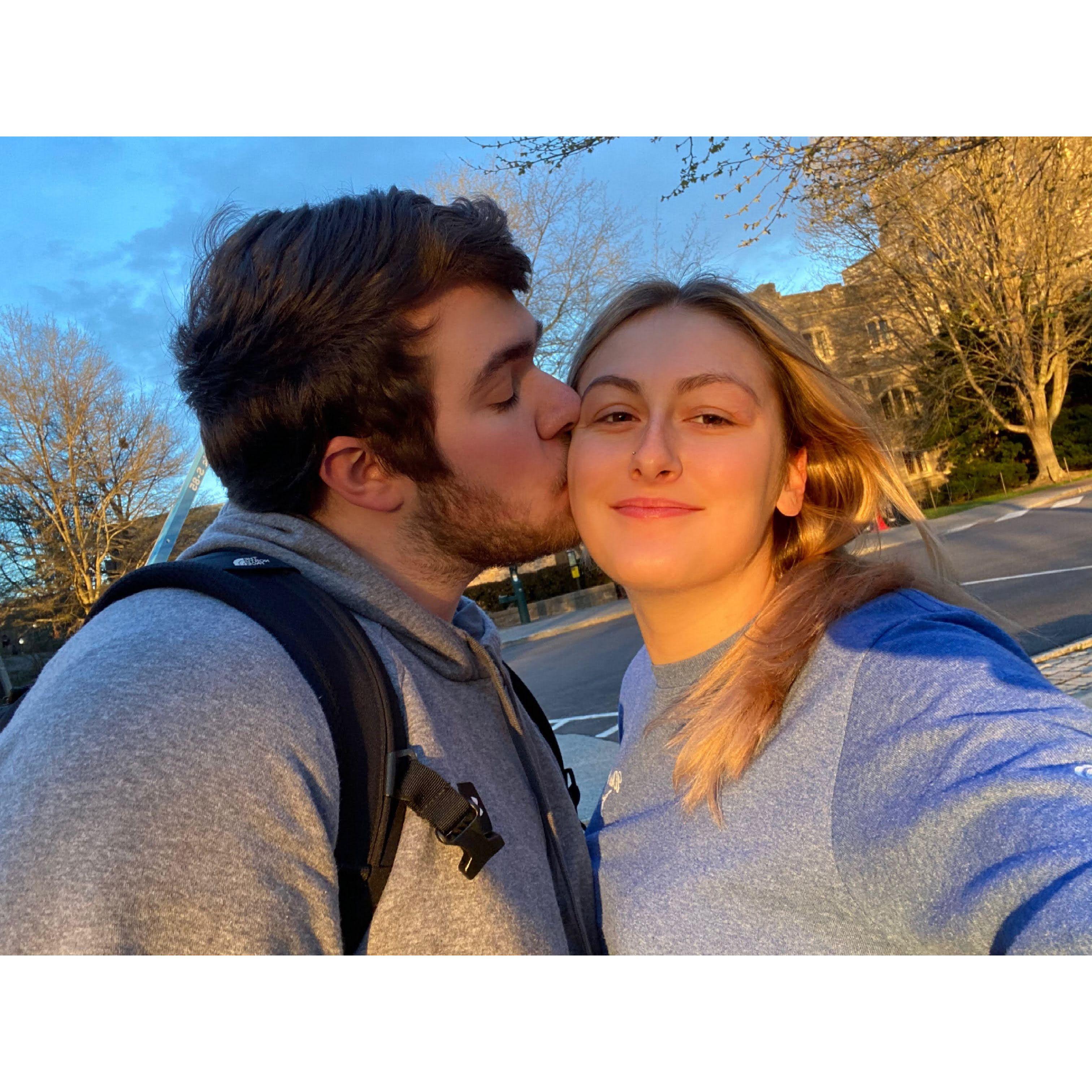 Lindsey surprising Shane at Virginia Tech for the weekend in April 2021