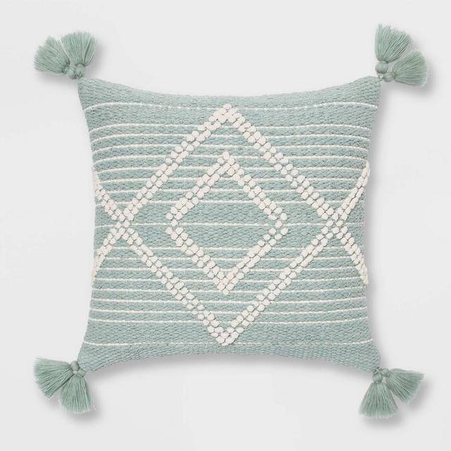 18"x18" Embroidered Textured Diamond Throw Pillow Aqua - Opalhouse™