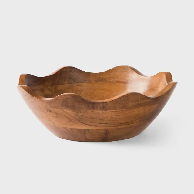 Acacia Wood Scallop Bowl, Large in Natural Finish